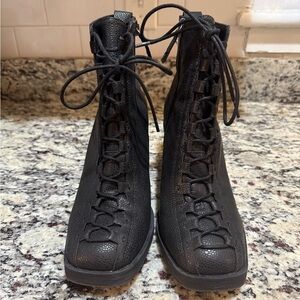 Kelsi Dagger Brooklyn Northern Black Embossed Leather Combat Boots 9